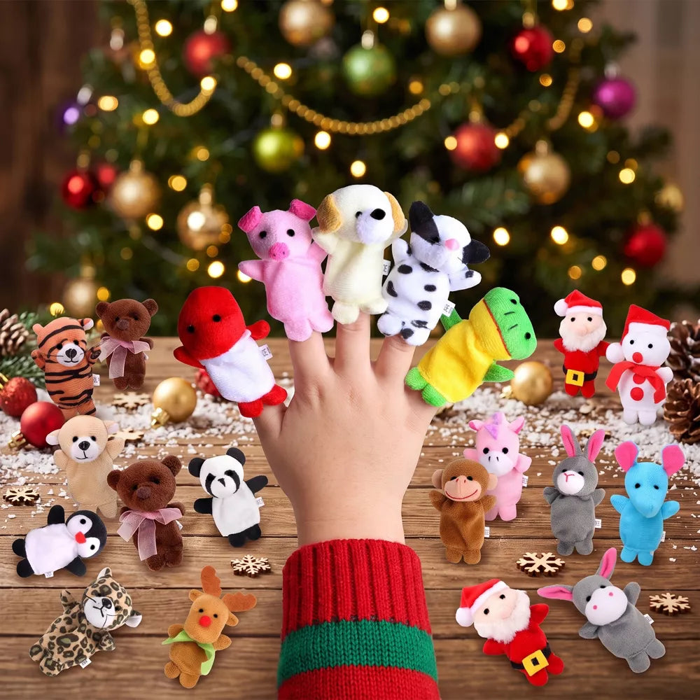 Plush Finger Puppet Advent Calendar with 24 Animal Characters and Reusable Storage Box