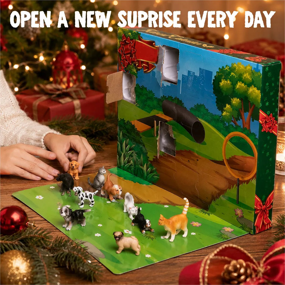 Pet Advent Calendar with 24 Dog and Cat Figurines and Interactive Play Mat