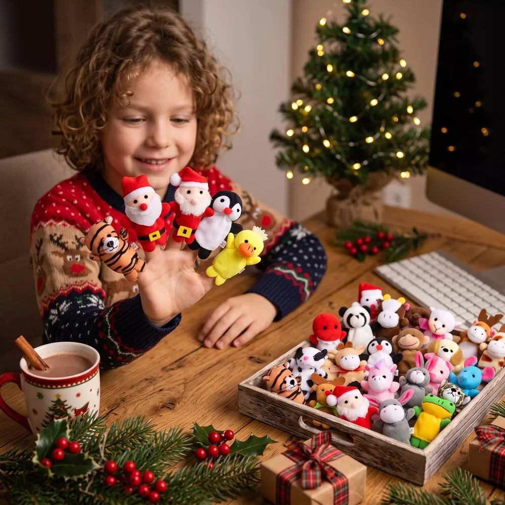 Plush Finger Puppet Advent Calendar with 24 Animal Characters and Reusable Storage Box