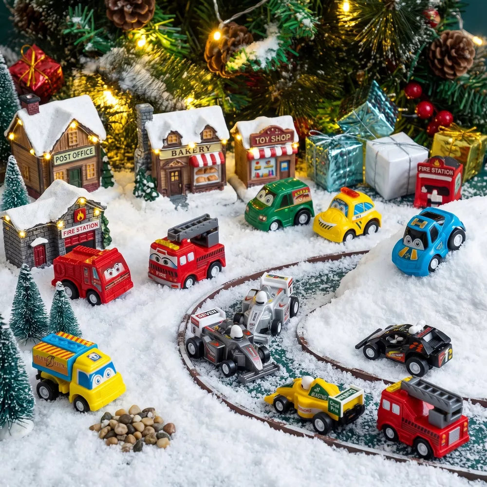 Pull Back Car Advent Calendar with 24 Toy Vehicles and Numbered Doors for Ages 3 and Above