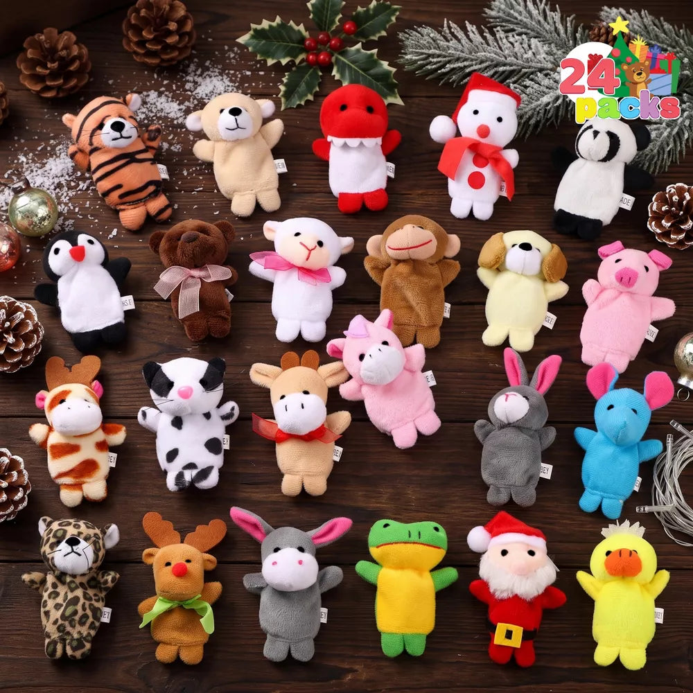 Plush Finger Puppet Advent Calendar with 24 Animal Characters and Reusable Storage Box