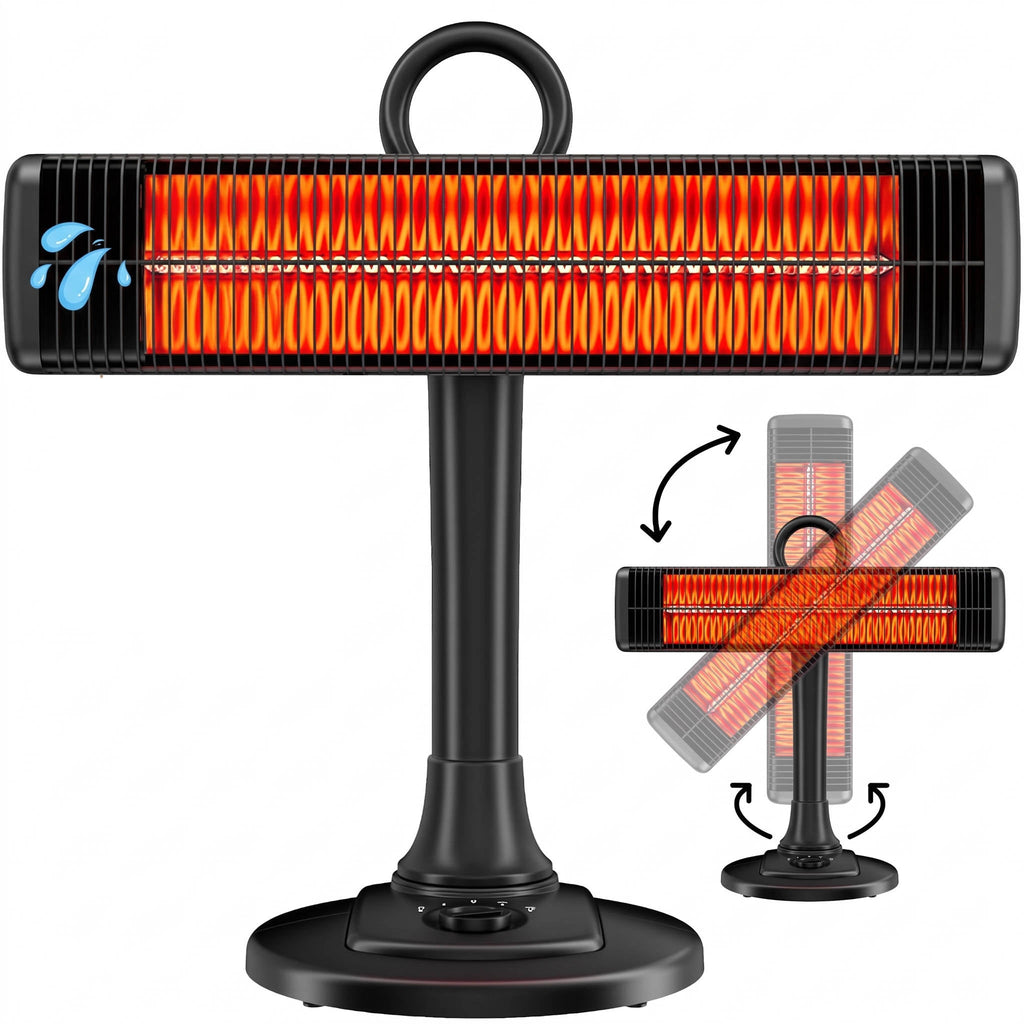 Outdoor Infrared Patio Heater, 500W 1000W Portable Electric Floor Heater with Carbon Fiber Tube, Waterproof Overheat Protection