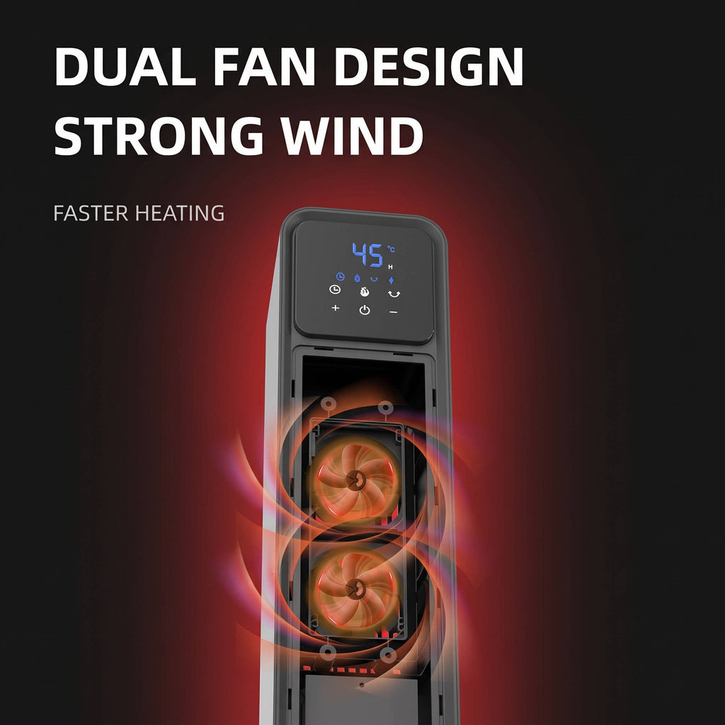 Oscillating Ceramic Space Heater, Electric Tower Heater with 3D Flame and Remote for Large Room Bedroom Office Home