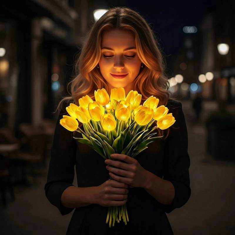 LED Tulip Night Light with Artificial Flowers for Home Decor