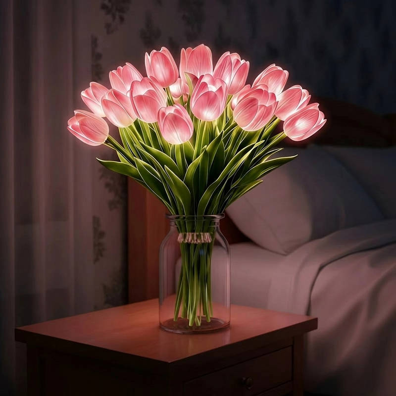 LED Tulip Night Light with Artificial Flowers for Home Decor