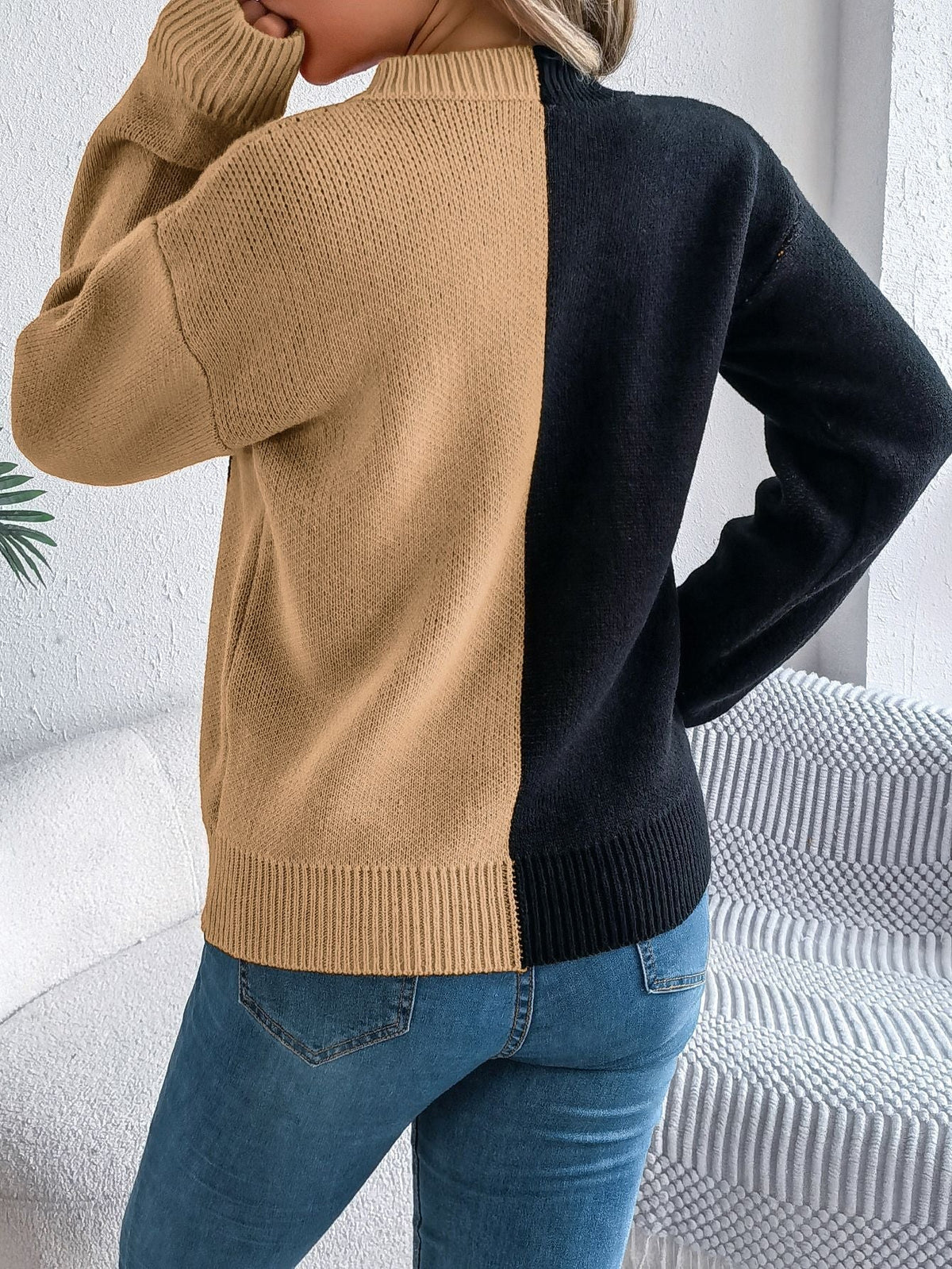 Pullover Knit Sweater with Jack O Lantern Design and Ribbed Cuffs, Midi Length