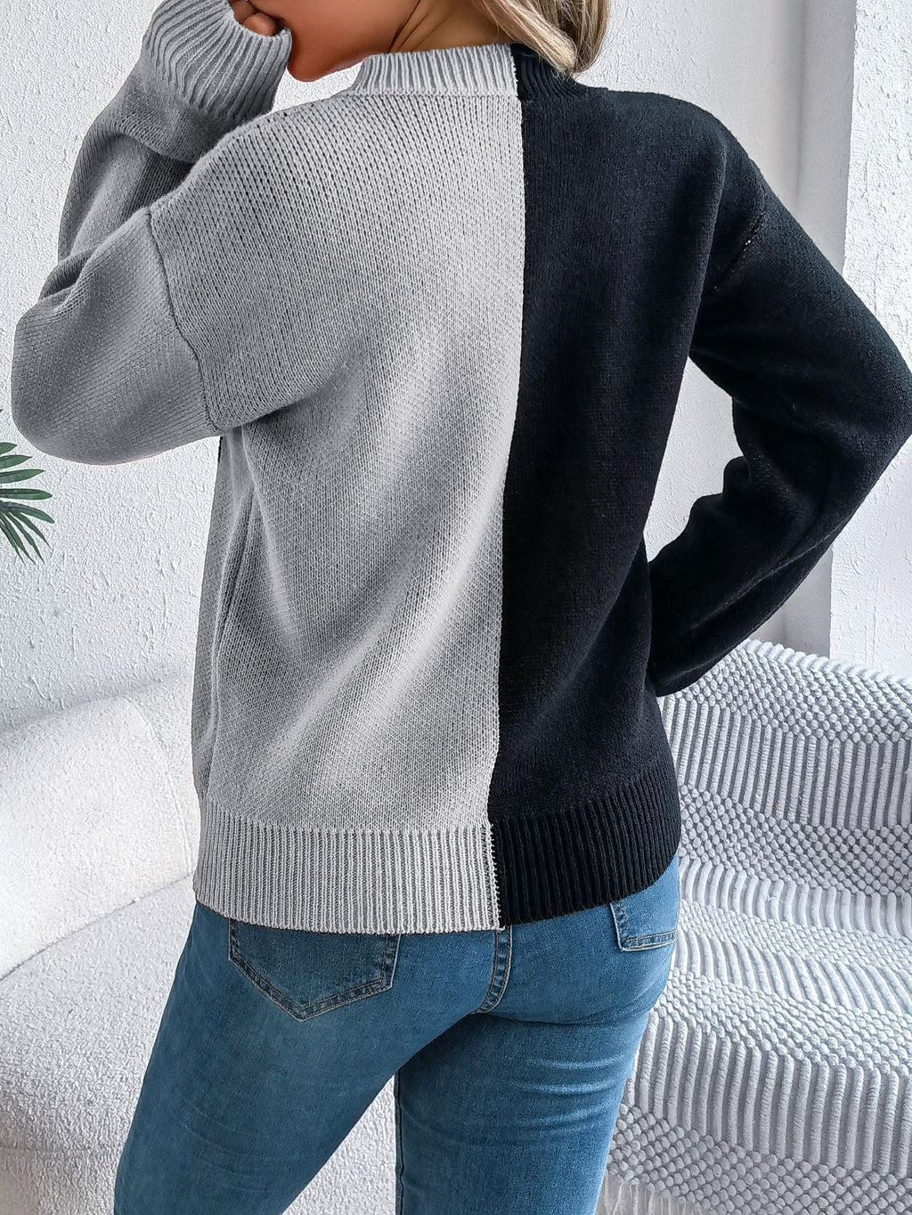 Pullover Knit Sweater with Jack O Lantern Design and Ribbed Cuffs, Midi Length