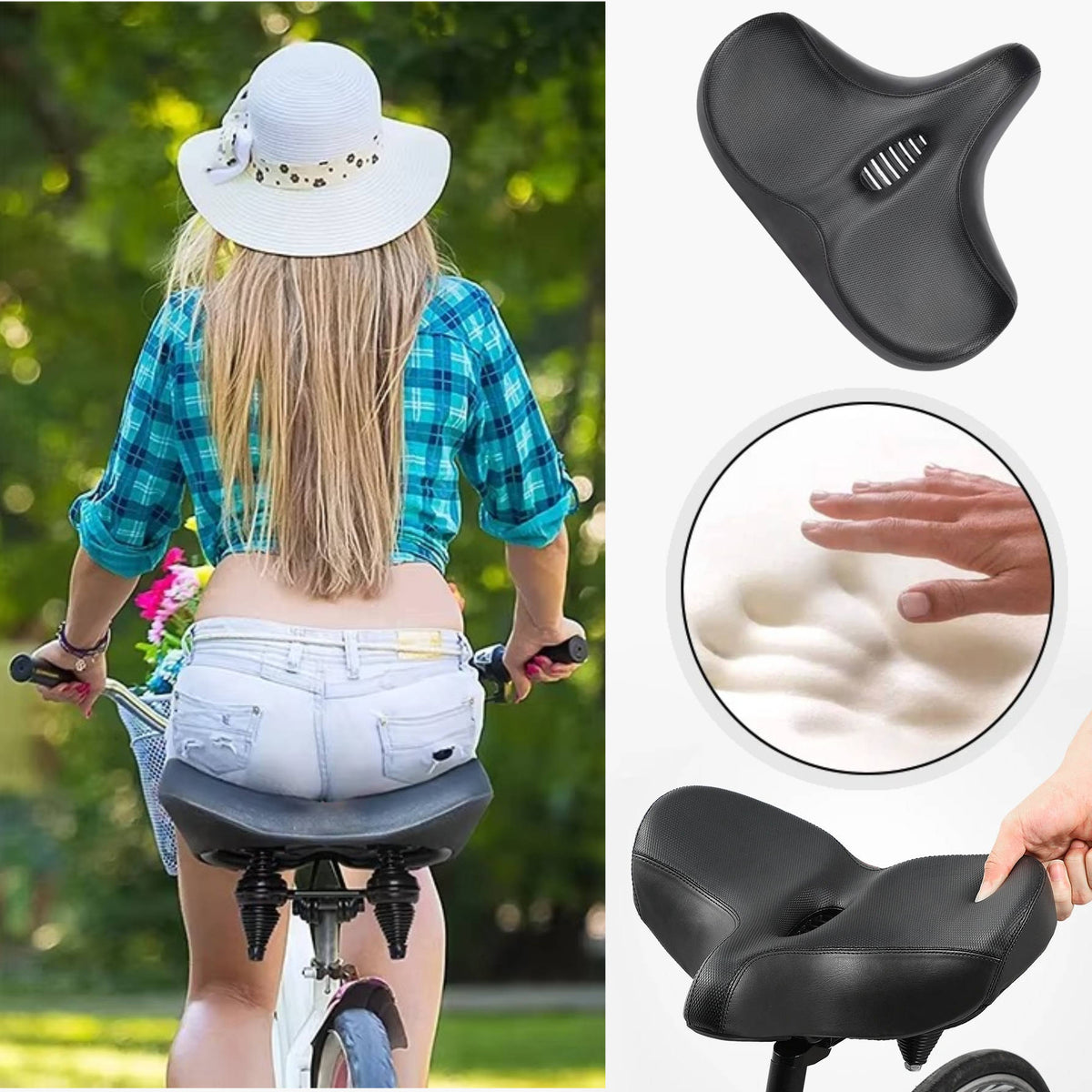 Memory Foam Bike Saddle with Hollow Grid Ventilation and Dual Spring Shock  Absorption