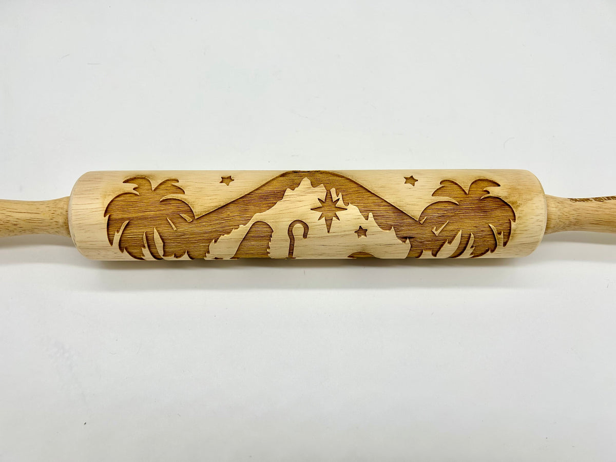 Nativity Scene Embossed Wooden Rolling Pin with 10-Inch Barrel