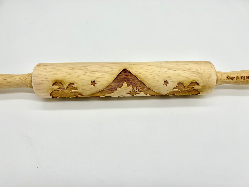 Nativity Scene Embossed Wooden Rolling Pin with 10-Inch Barrel