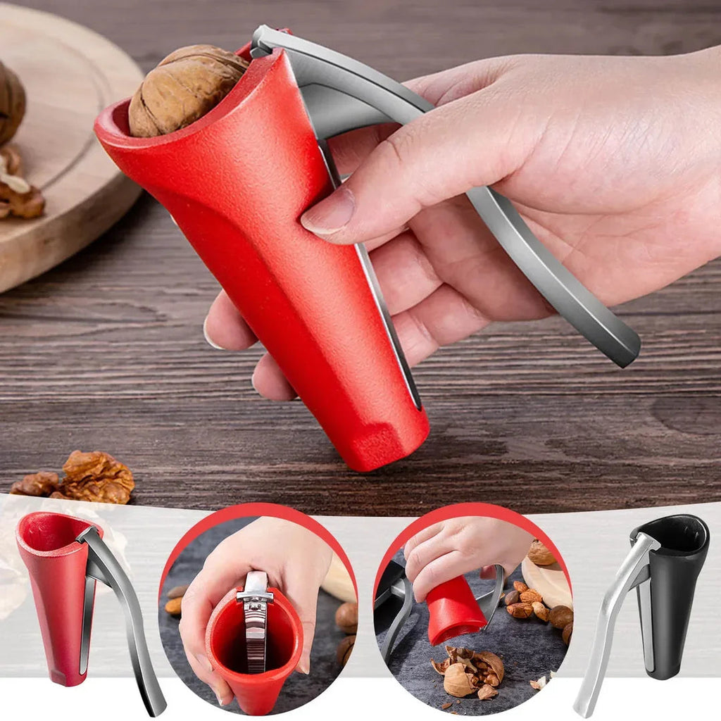 Metal Nutcracker with Serrated Holder and Ergonomic Grip, 7-Inch Stainless Steel