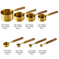 Measuring Cup and Spoon Set with Engraved Markings and Wooden Handles, 8-Piece