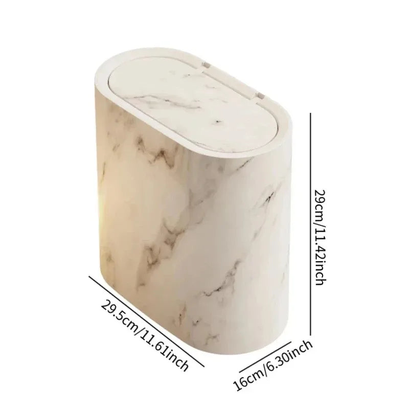 Push Top Trash Can with Marble Texture and Elliptical Corner  Shape