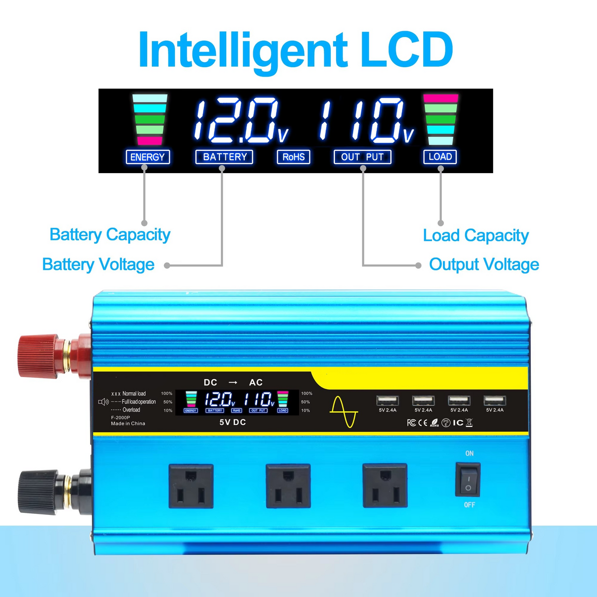 Pure Sine Wave Power Inverter 4000W with Dual Voltage Input and Switchable AC Output