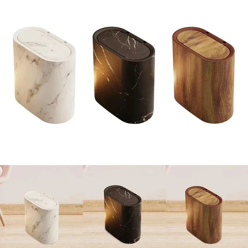 Push Top Trash Can with Marble Texture and Elliptical Corner  Shape