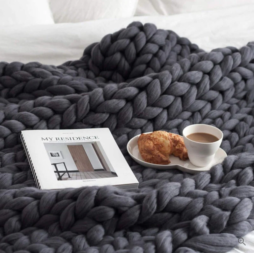 Knitted Throw Blanket with Natural Fibers and Hand-Textured Design, All-Season  Use