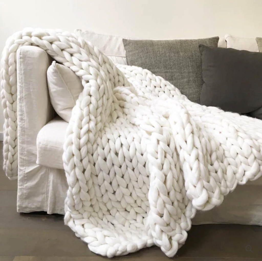 Knitted Throw Blanket with Natural Fibers and Hand-Textured Design, All-Season  Use