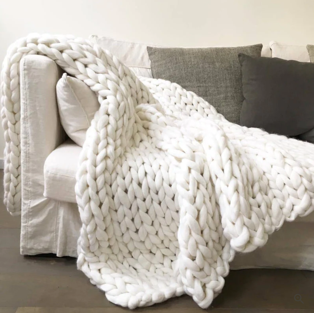 Knitted Throw Blanket with Natural Fibers and Hand-Textured Design, All-Season  Use