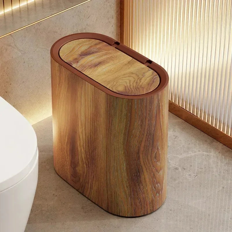 Push Top Trash Can with Marble Texture and Elliptical Corner  Shape