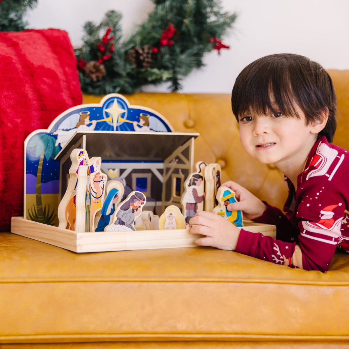 Nativity Set with 11 Wooden Figures and Four Piece Stable, Story Guide