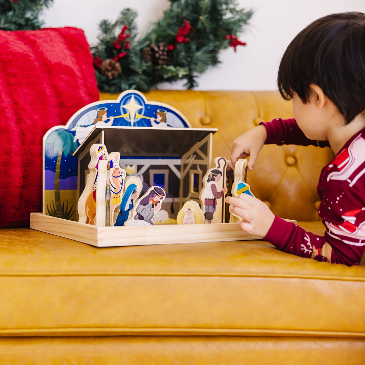 Nativity Set with 11 Wooden Figures and Four Piece Stable, Story Guide