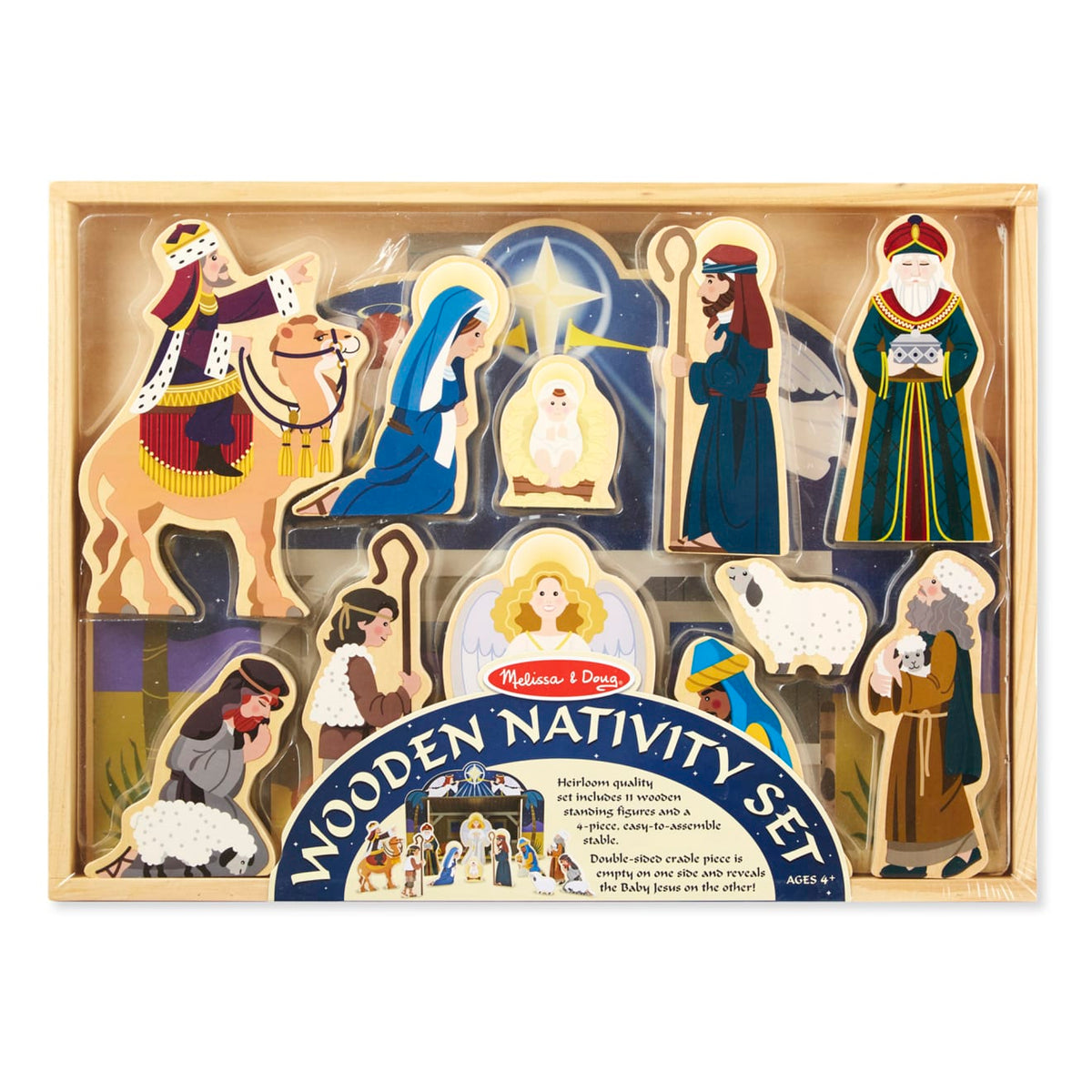 Nativity Set with 11 Wooden Figures and Four Piece Stable, Story Guide
