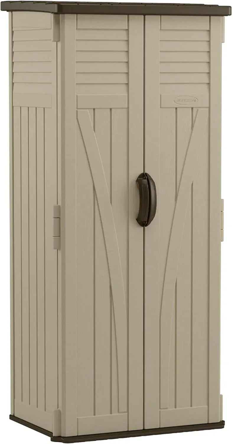 Suncast 54 Cubic Feet Vertical Storage Shed with Durable Plastic Construction, Multiple Wall Panels and Ample Space for Outdoor Storage