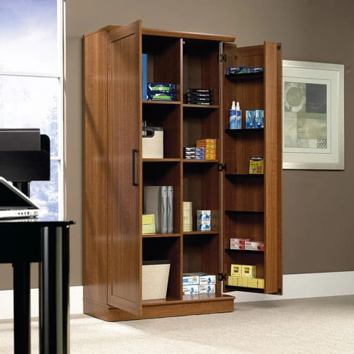 Sauder HomePlus 71 Tall 2-Door Multiple Shelf Wood Storage Cabinet， Sienna Oak Finish