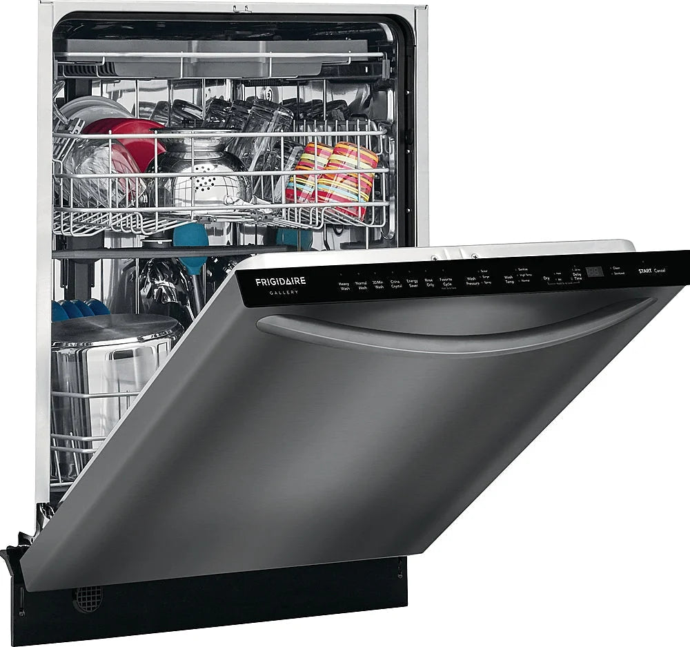 Frigidaire - Gallery 24 Compact Top Control Built-In Dishwasher with Stainless Steel Tub, 3rd Rack, 49 dBA - Black stainless steel