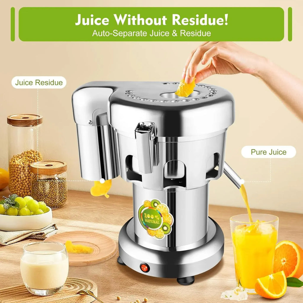 Commercial Juice Extractor, 370W 110V Electric Stainless Steel Juicer for Fruit Vegetable Heavy Duty Centrifugal Juicer Machine Juice & Residue Separated Low Noise