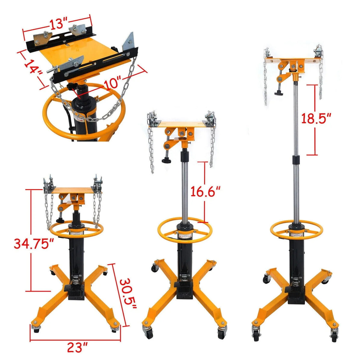 JSTUOKE 1660 Pounds Hydraulic Car Transmission Jack Vertical Lift with 360° Swivel Wheel Pedal ,Yellow,33-70(0.5Ton)
