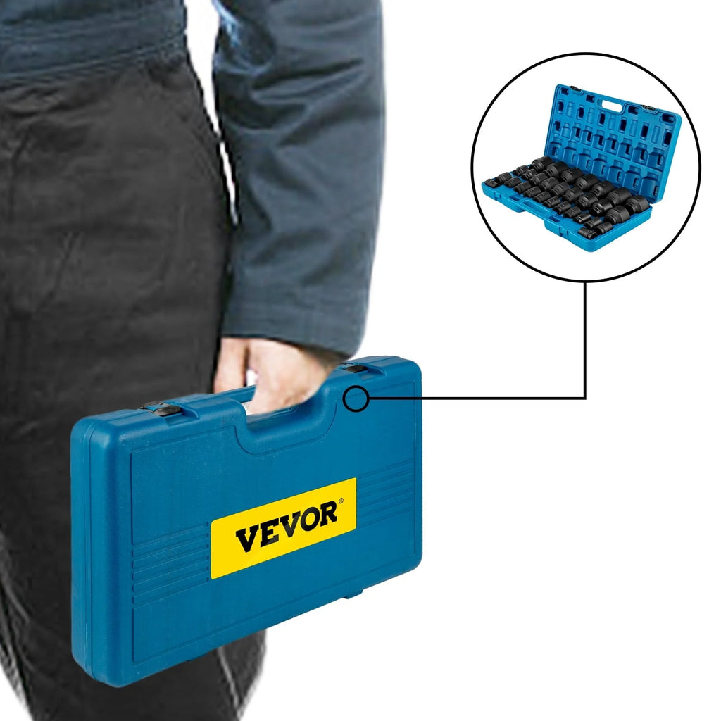 VEVOR Impact Socket Set 3/4 inches 29 Piece Impact Sockets, 6-Point Sockets, Rugged Construction, CR-M0, 3/4inches Drive Socket Set Impact SAE 3/4 inch - 2-1/2 inch, with a Storage Cage