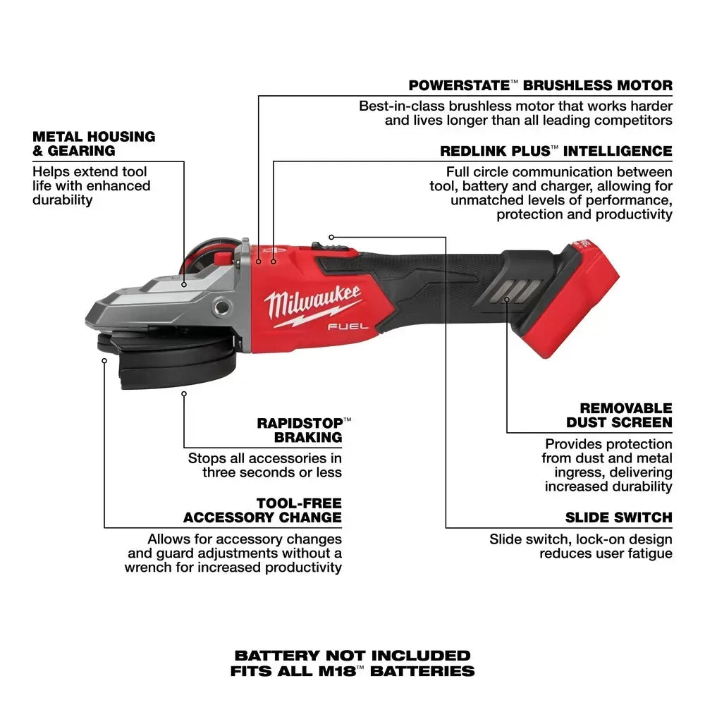 Milwaukee Pre-Sale 2887-20 M18 FUEL 18V 5 Flathead Braking Grinder - Bare Tool