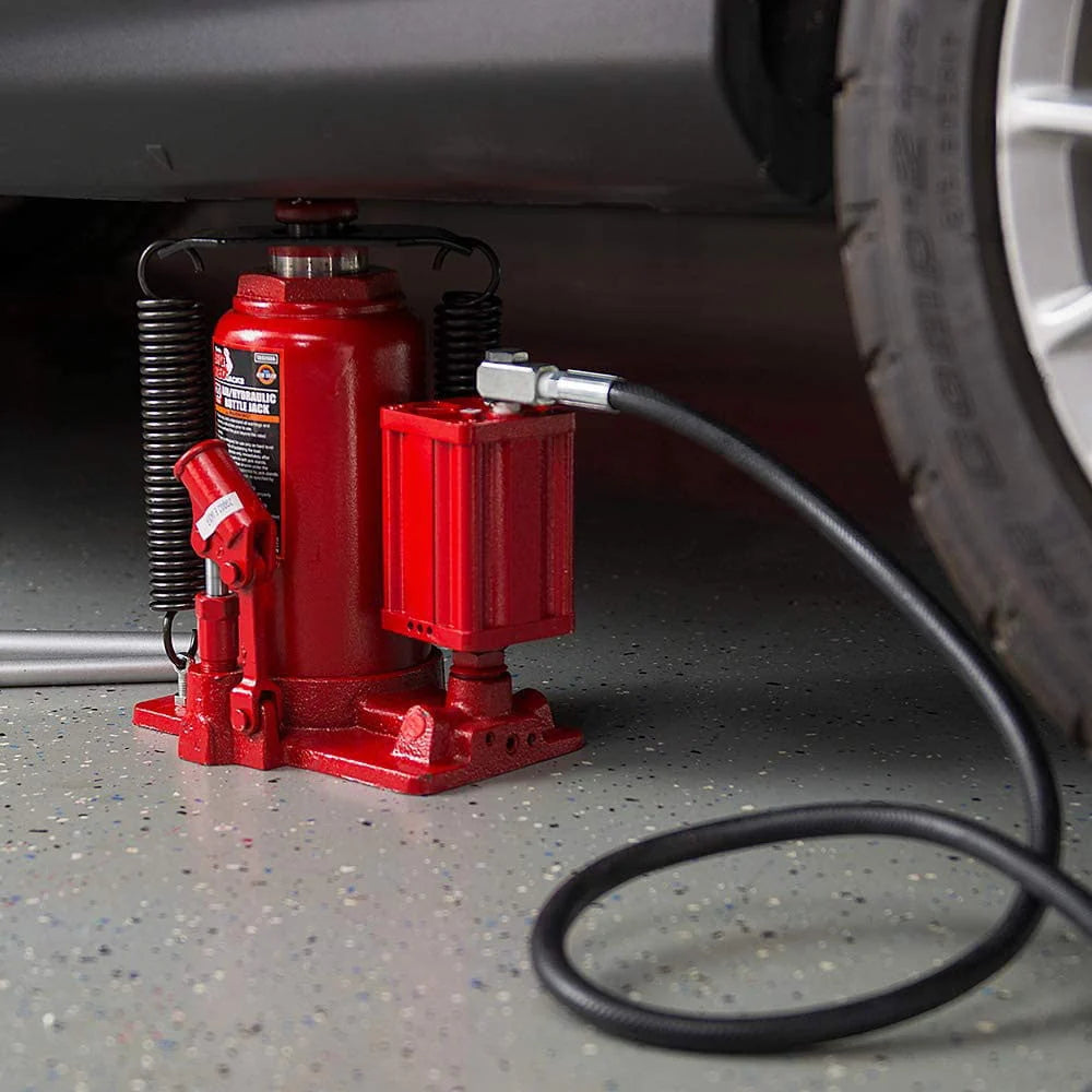 Torin Jacks 20 Ton Pneumatic Air Hydraulic Bottle Jack with Manual Hand Pump, Red，TA92006