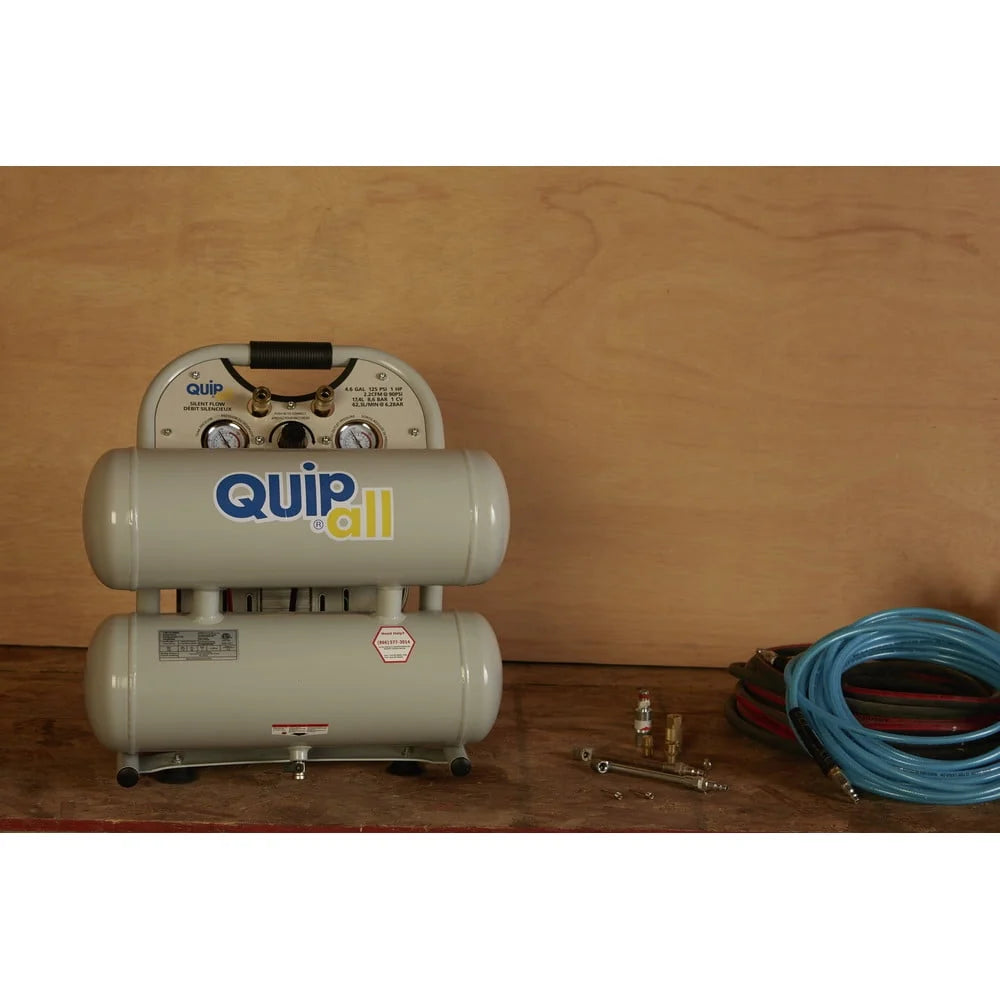Quipall 4-1-SILTWN-AL Ultra Quiet 1 HP 4.6 Gallon Oil-Free Twin Stack Air Compressor