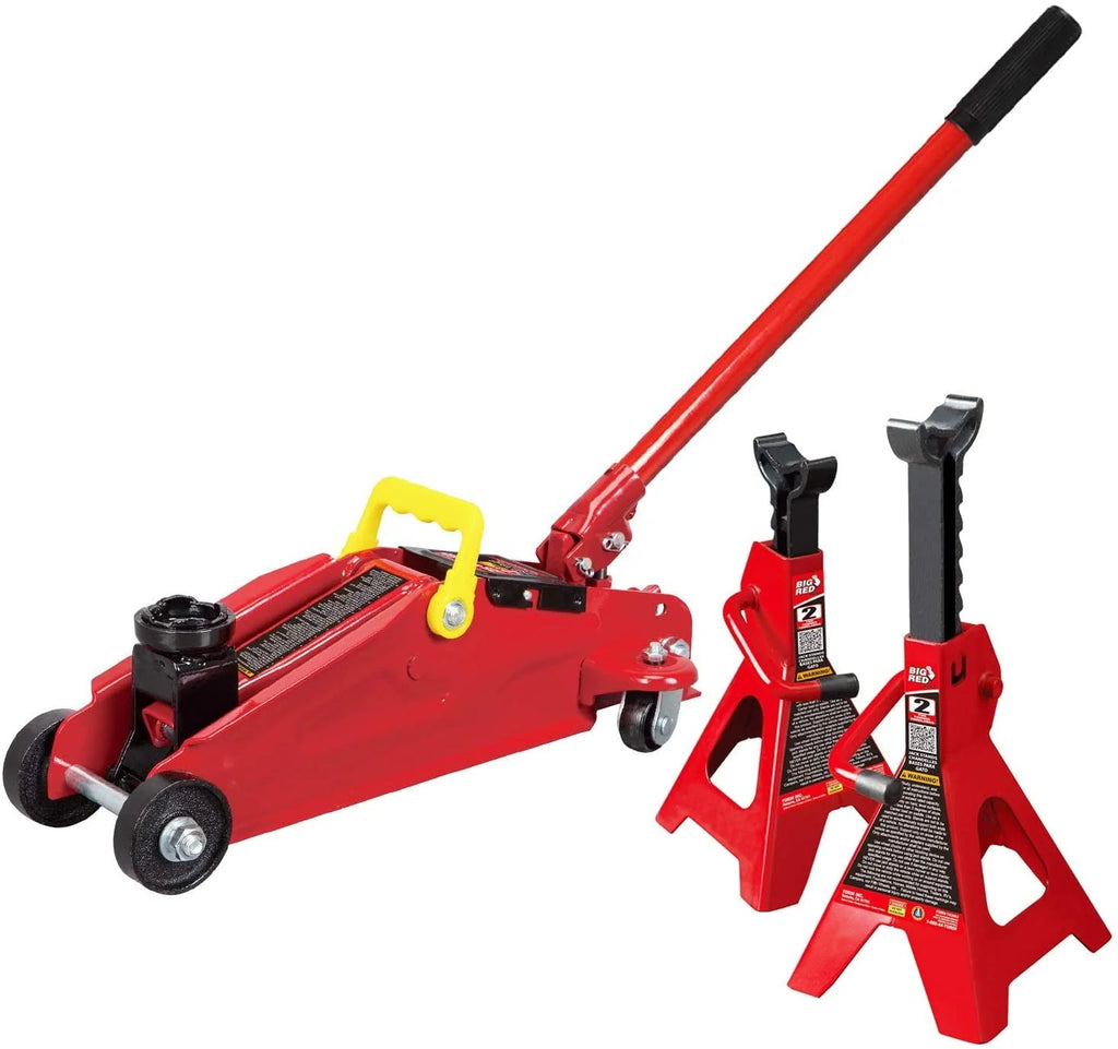 BIG RED Hydraulic Trolley/Floor Jack Combo with 2 Jack Stands 2 Ton ,Red, W8201