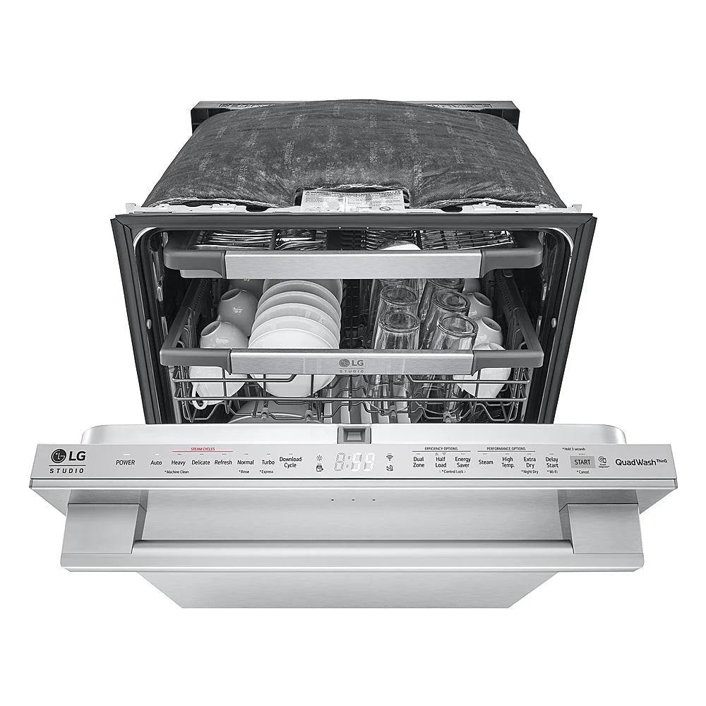 LG - STUDIO 24 Top Control Smart Built-In Stainless Steel Tub Dishwasher with 3rd Rack, QuadWash, True Steam and 40dBA - Stainless steel