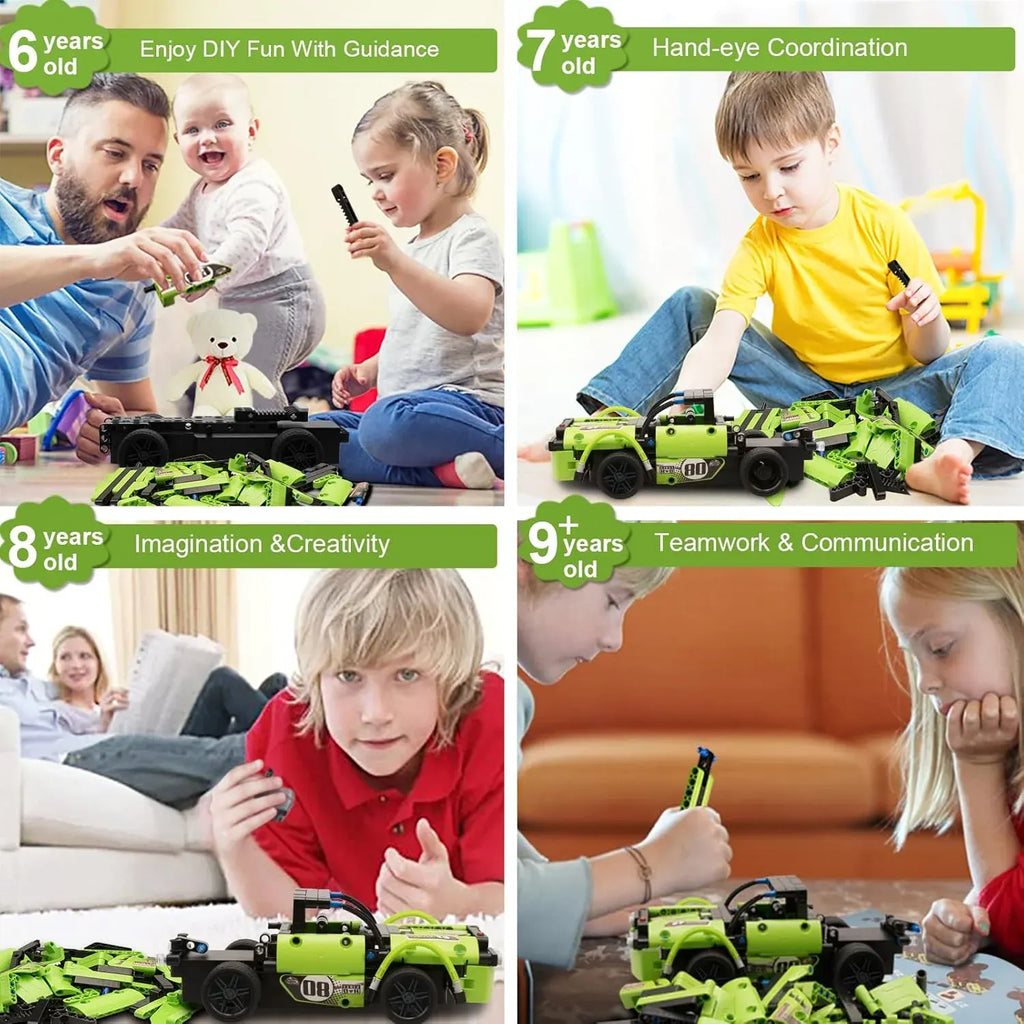 Building Toys for Kids with 2-in-1 Remote Control Racer Snap Together Engineering Kits Early Learning Racecar Building Blocks - Best Gift for 6 7 8 9ï1⁄4Year Old Boys and Girls