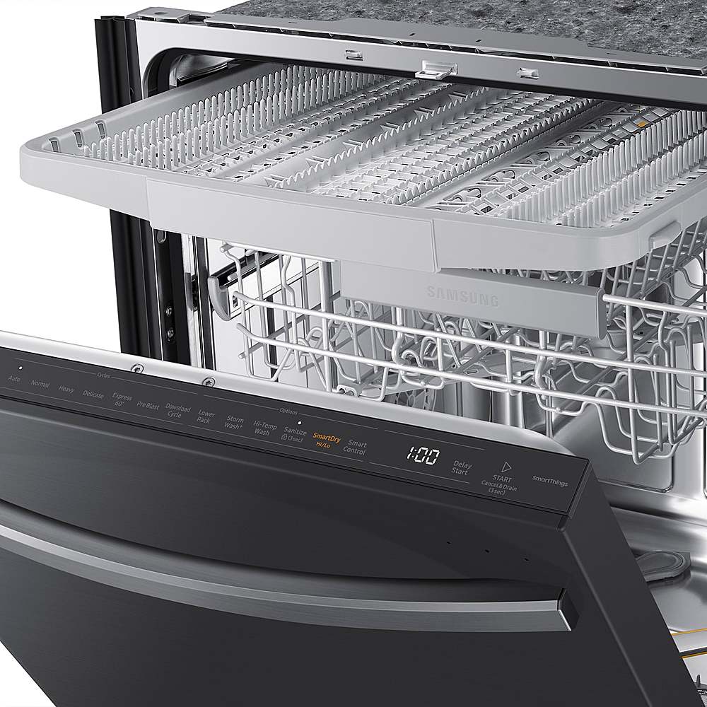 Samsung - Smart 42dBA Dishwasher with StormWash+ and Smart Dry - Black stainless steel