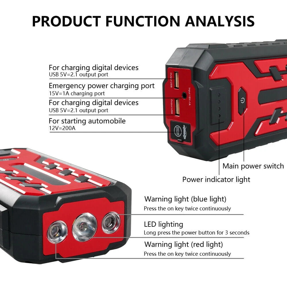 SOATUTO Car Jump Starter 28000mAh Car Jump Starter Box Battery Charger Pack Booster Portable Power Bank - Red
