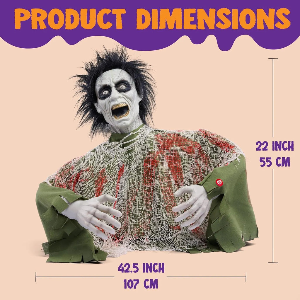 Halloween Outdoor Decoration Zombie Groundbreaker, Animatronics Zombie Props Halloween Outside Decor, Animated Groundbreaker with Sound & Glowing Eyes for Graveyard Lawn Yard Haunted House Decor