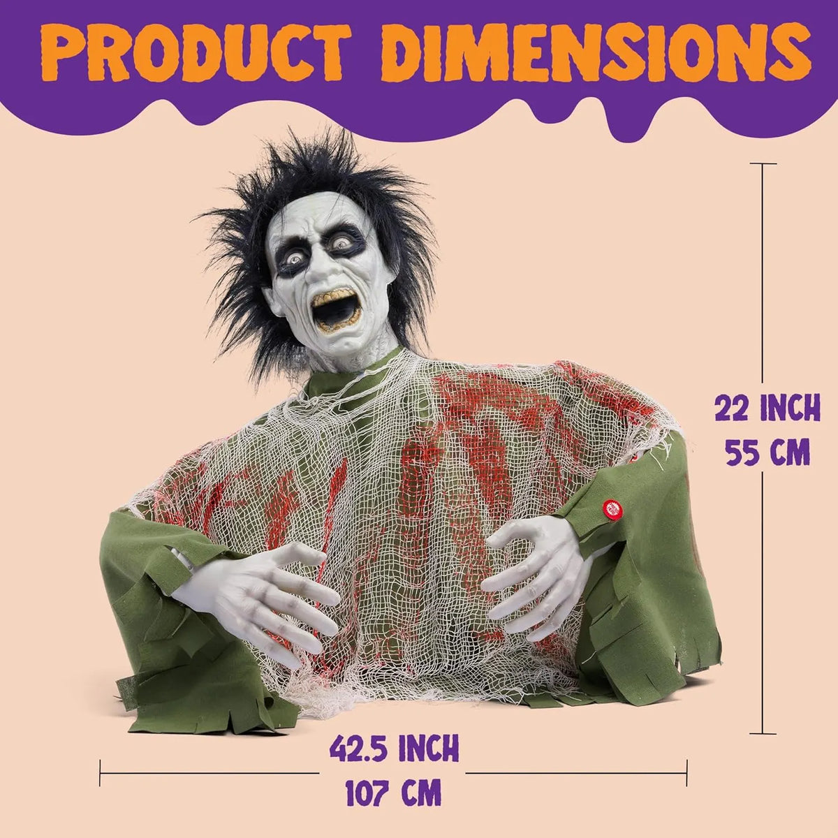 Halloween Outdoor Decoration Zombie Groundbreaker, Animatronics Zombie Props Halloween Outside Decor, Animated Groundbreaker with Sound & Glowing Eyes for Graveyard Lawn Yard Haunted House Decor