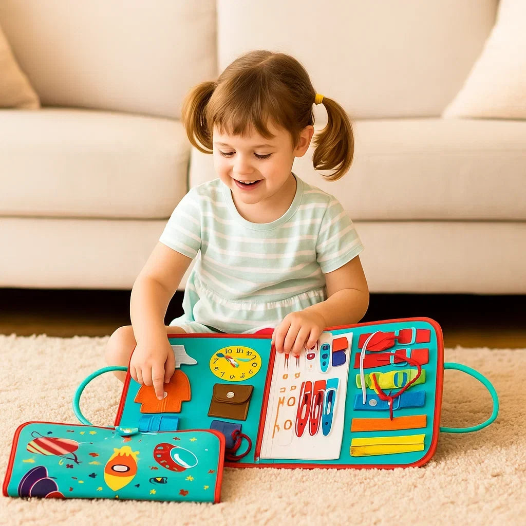 Interactive Fabric Activity Book with Zippers, Buttons and Laces for Toddlers