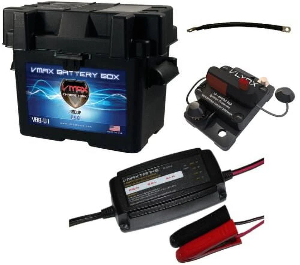 Marine Battery Box Kit: U1 Box + Smart Charger + 9 Cable + Circuit Breaker
