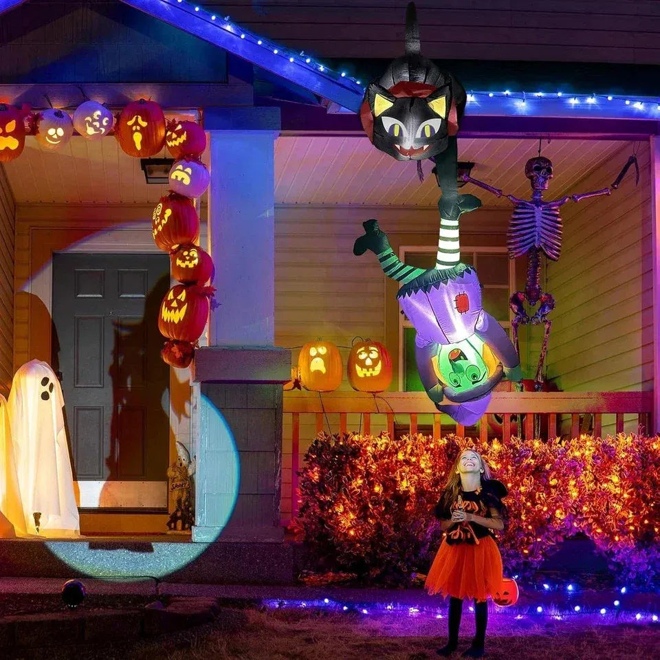 8FT Halloween Inflatables Outdoor Decorations, Cat and Witch Halloween Blow up Y