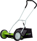 Greenworks 16-Inch Reel Lawn Mower with Grass Catcher 25052，Black/Green， 47D x 22W x 29.75H💝 Last Day For Clearance