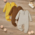 3-Pack Newborns Infants Baby Boys & Girls Long Sleeve Ribbed Romper Soft Button Front Jumpsuit