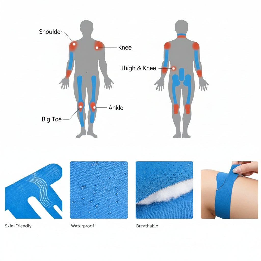 Precut Kinesiology Tape Strips with 150% Stretch and Elastic Adhesive for Knee  Support