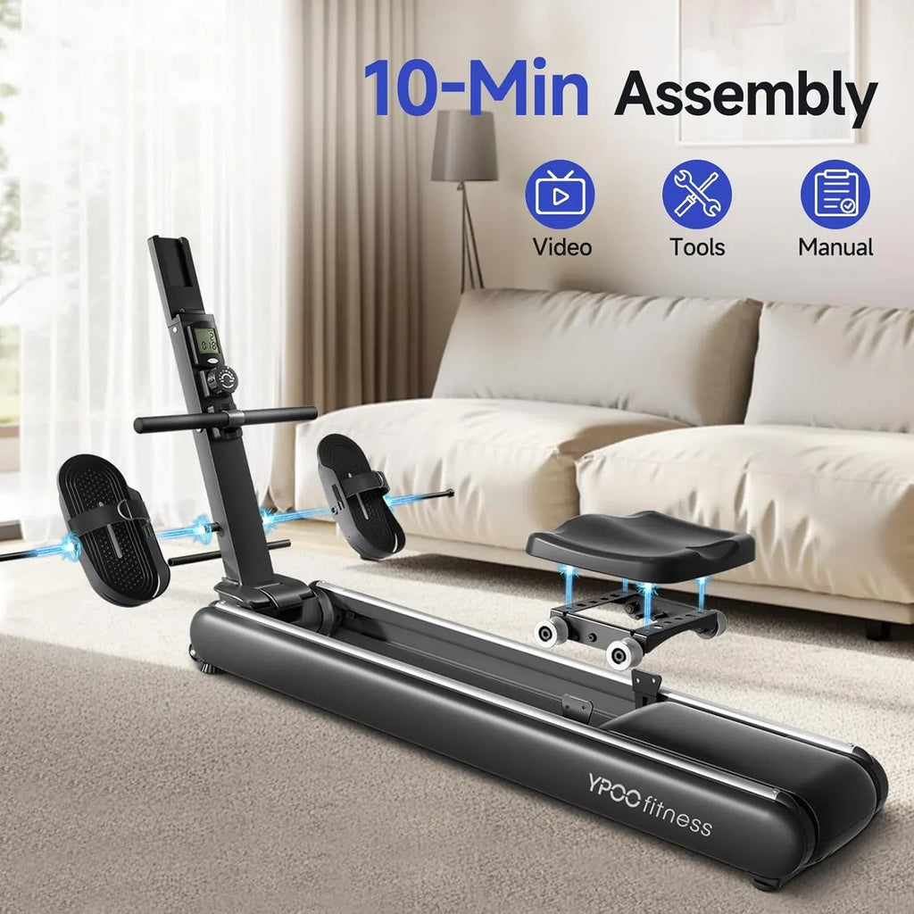 Rowing Machines for Home, Magnetic Row Machine Foldable, 16 Levels Quiet Resistance Rowing Machine with Dual Slide Rail, Folding Indoor Rowers Compact with Max 350lb Weight Capacity