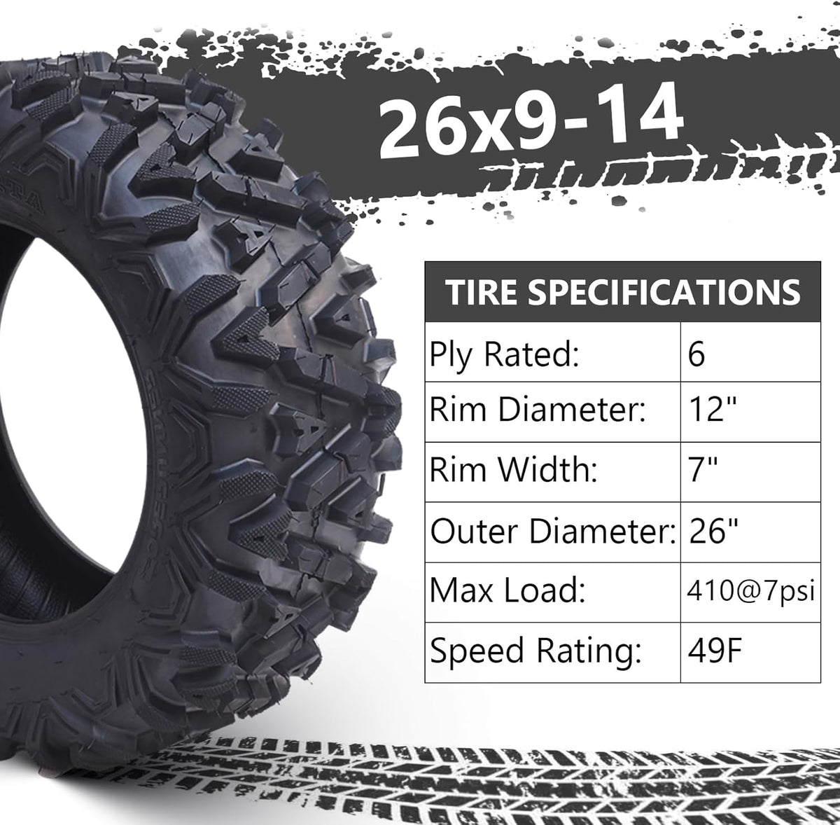 26x12-12 All-Terrain ATV/UTV Tires, Set of 2